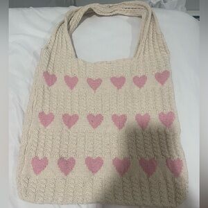 Knitted Pink Heart Tote Bag Medium